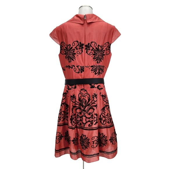 New Kay Unger Womens Midi Fit Flare Dress Coral Silk Blend Embellished Size 14 - Picture 3 of 6